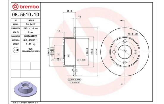 Disque de frein 08.5510.10 Brembo, Image 4