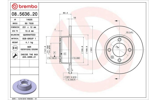 Disque de frein 08.5636.20 Brembo, Image 4