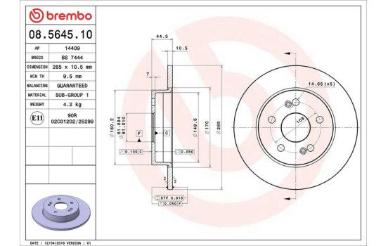 Disque de frein 08.5645.10 Brembo, Image 3