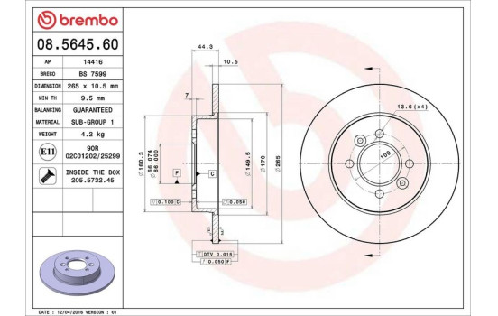 Disque de frein 08.5645.60 Brembo, Image 4
