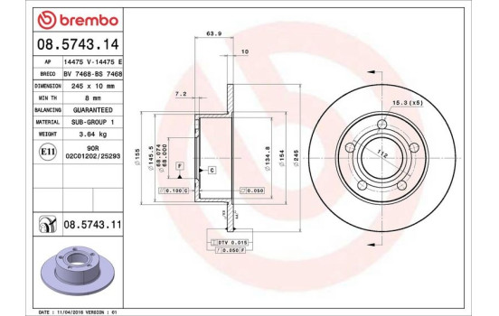 Disque de frein 08.5743.11 Brembo, Image 3
