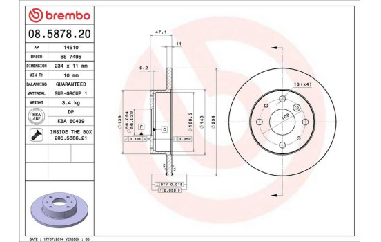 Disque de frein 08.5878.20 Brembo, Image 3