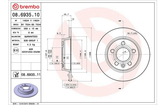 Disque de frein 08.6935.11 Brembo, Image 3
