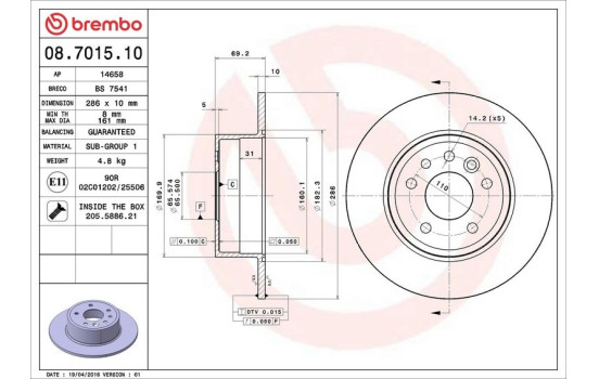 Disque de frein 08.7015.10 Brembo, Image 4