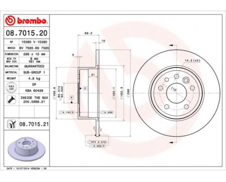 Disque de frein 08.7015.21 Brembo, Image 2