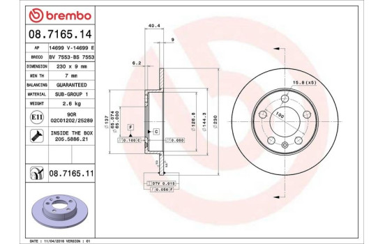 Disque de frein 08.7165.11 Brembo, Image 2