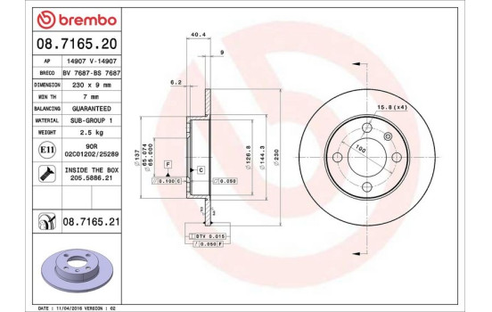 Disque de frein 08.7165.21 Brembo, Image 3