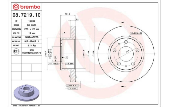 Disque de frein 08.7219.10 Brembo, Image 2