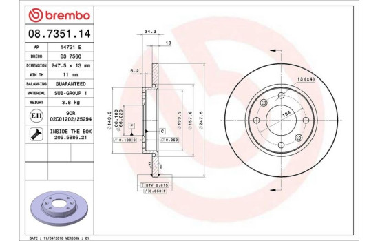 Disque de frein 08.7351.14 Brembo, Image 4