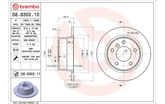 Disque de frein 08.8302.11 Brembo, Image 3