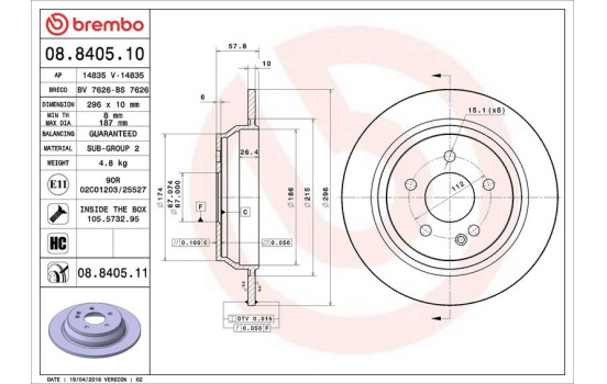 Disque de frein 08.8405.11 Brembo, Image 3