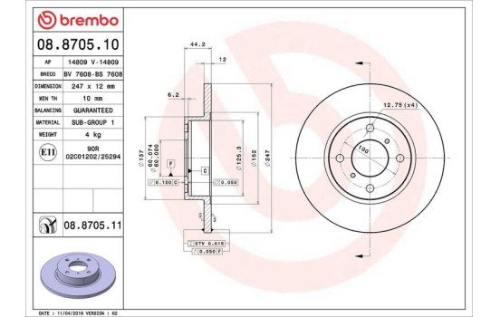 Disque de frein 08.8705.11 Brembo, Image 3