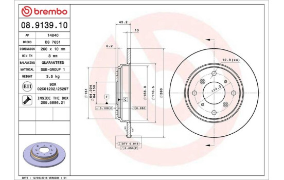 Disque de frein 08.9139.10 Brembo, Image 4