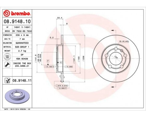 Disque de frein 08.9148.11 Brembo, Image 2