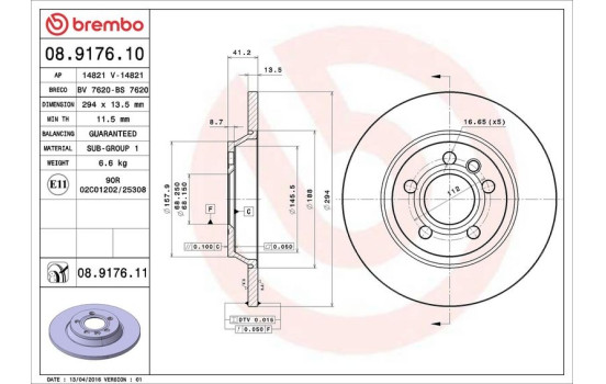 Disque de frein 08.9176.11 Brembo, Image 3