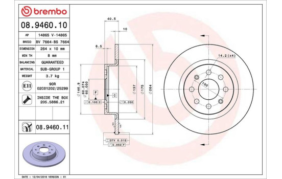 Disque de frein 08.9460.11 Brembo, Image 3