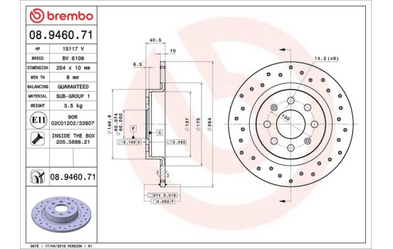 Disque de frein 08.9460.71 Brembo, Image 3