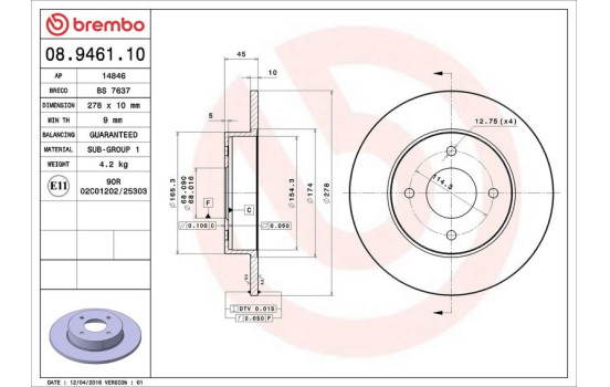 Disque de frein 08.9461.10 Brembo, Image 4