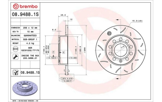 Disque de frein 08.9488.1S Brembo