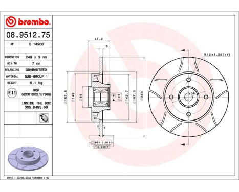 Disque de frein 08.9512.75 Brembo