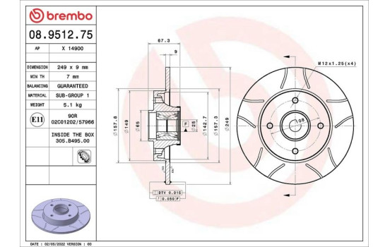 Disque de frein 08.9512.75 Brembo