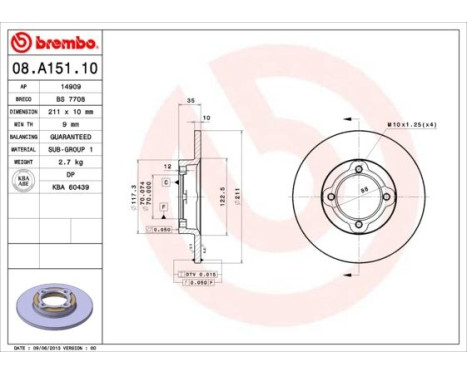 Disque de frein 08.A151.10 Brembo, Image 2