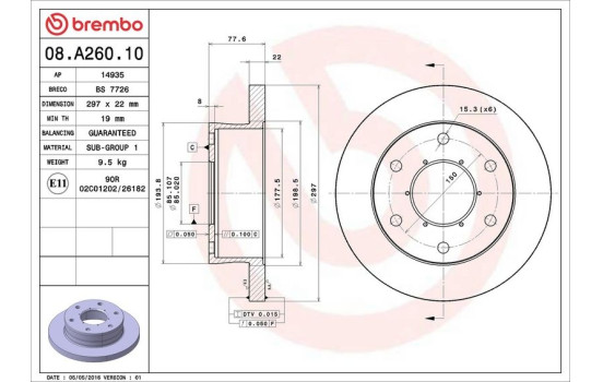 Disque de frein 08.A260.10 Brembo, Image 2