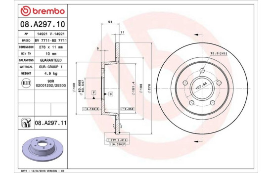 Disque de frein 08.A297.11 Brembo, Image 3