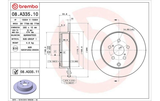 Disque de frein 08.A335.11 Brembo, Image 3