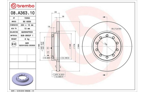 Disque de frein 08.A363.10 Brembo, Image 3