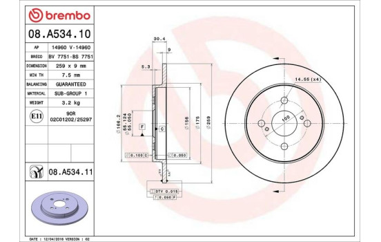 Disque de frein 08.A534.11 Brembo, Image 3