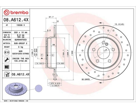 Disque de frein 08.A612.4X Brembo