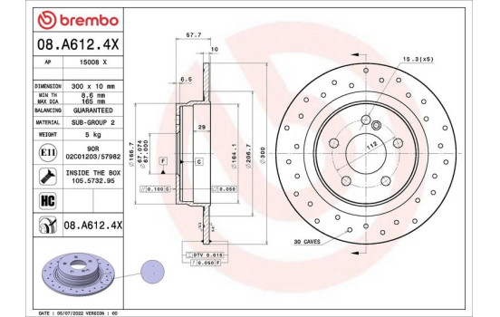 Disque de frein 08.A612.4X Brembo