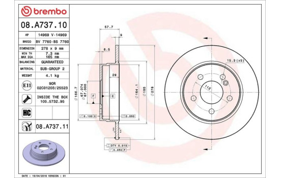 Disque de frein 08.A737.11 Brembo, Image 4