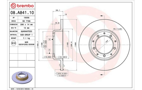 Disque de frein 08.A841.10 Brembo, Image 3