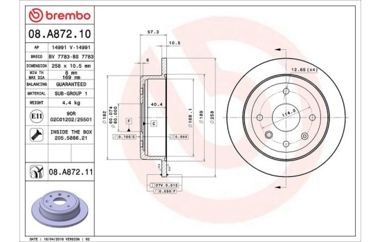 Disque de frein 08.A872.11 Brembo, Image 4