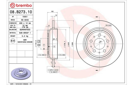 Disque de frein 08.B273.10 Brembo, Image 3
