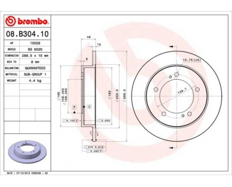 Disque de frein 08.B304.10 Brembo, Image 2