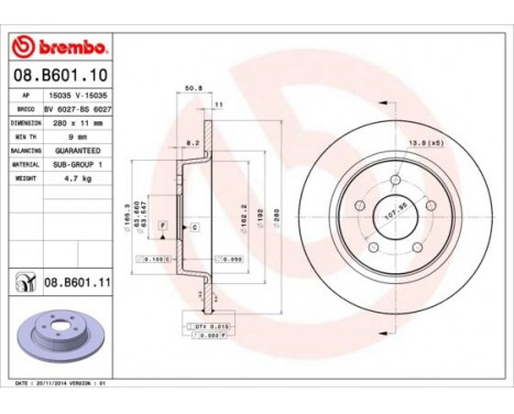 Disque de frein 08.B601.11 Brembo, Image 2