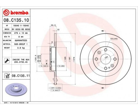 Disque de frein 08.C135.11 Brembo, Image 2