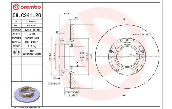 Disque de frein 08.C241.20 Brembo, Image 3