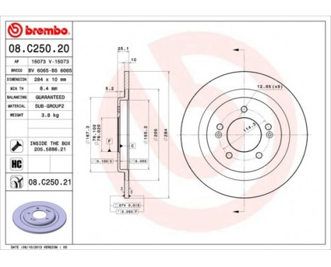 Disque de frein 08.C250.21 Brembo, Image 2