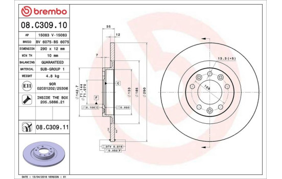 Disque de frein 08.C309.11 Brembo, Image 3