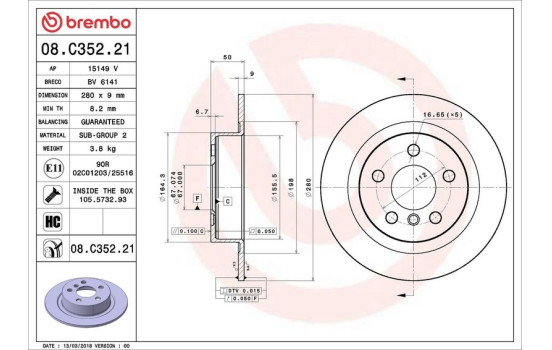 Disque de frein 08.C352.21 Brembo, Image 3