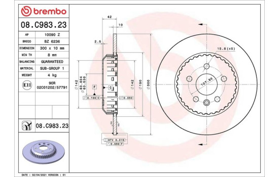 Disque de frein 08.C983.23 Brembo, Image 2