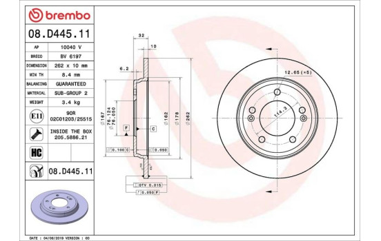 Disque de frein 08.D445.11 Brembo, Image 2