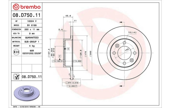 Disque de frein 08.D750.11 Brembo, Image 2