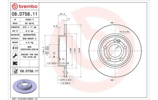 Disque de frein 08.D758.11 Brembo, Image 2