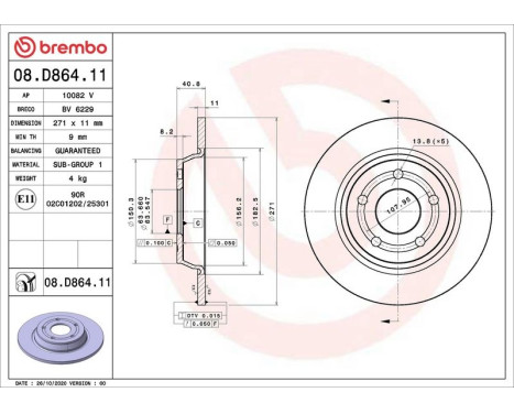 Disque de frein 08.D864.11 Brembo