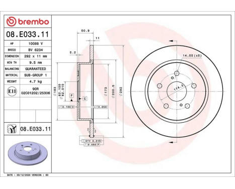 Disque de frein 08.E033.11 Brembo